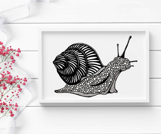 PinkPolish Design Art Prints "Snail's Pace, Ink"  Ink Drawing: Art Print