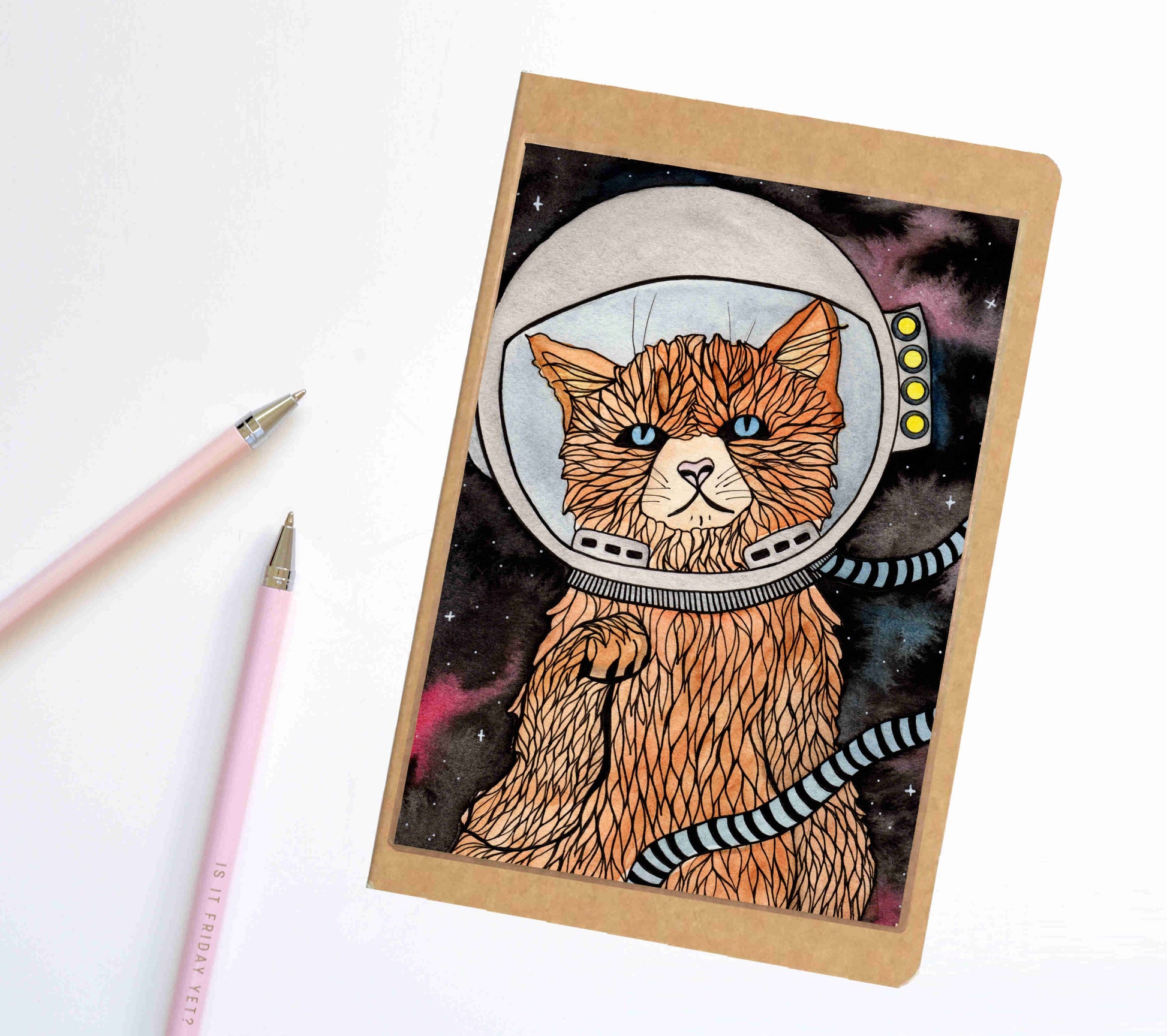 PinkPolish Design Notebook "Space Kitty" Cat Inspired Notebook / Sketchbook / Journal