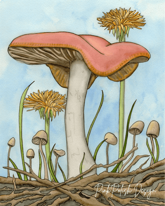 PinkPolish Design Art Prints "Spring Mushrooms"  Watercolor Painting: Art Print