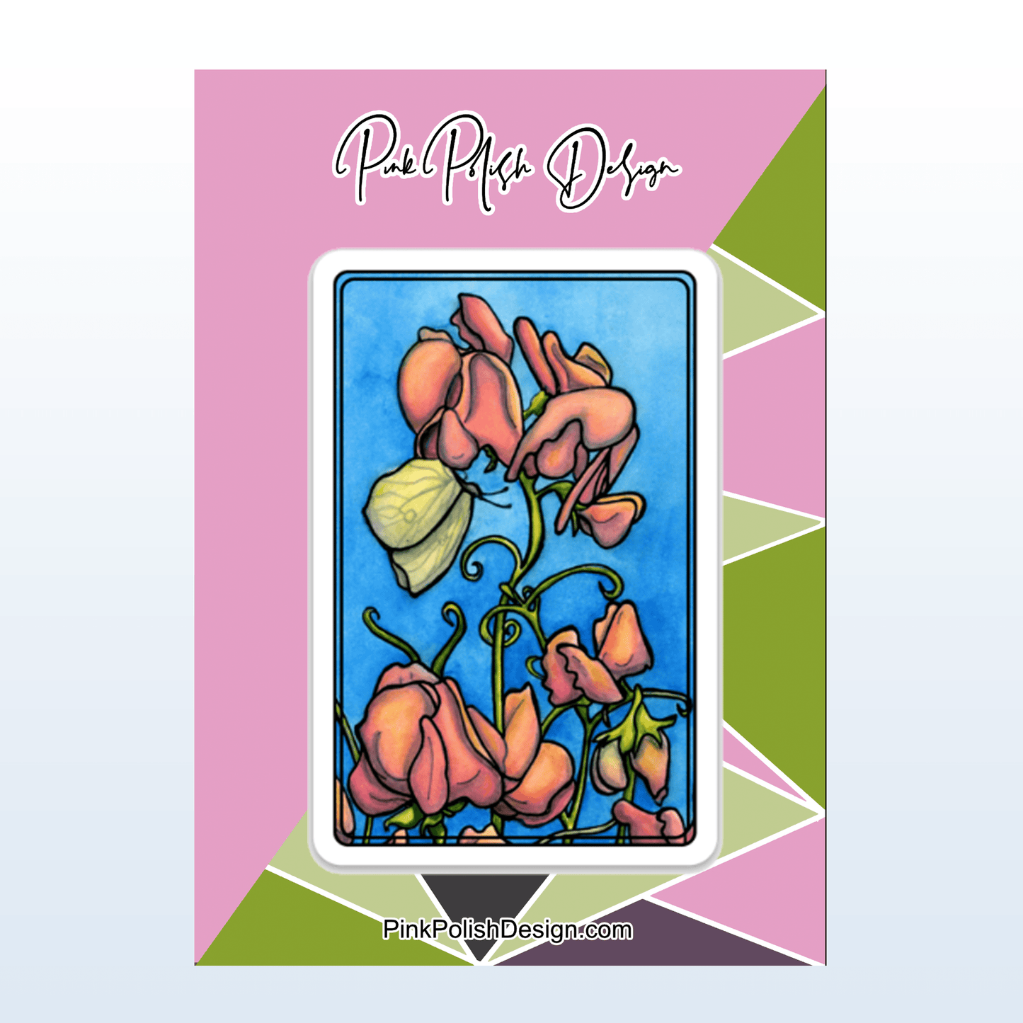 PinkPolish Design Stickers "Springtime Sweet Peas" Vinyl Die Cut Sticker