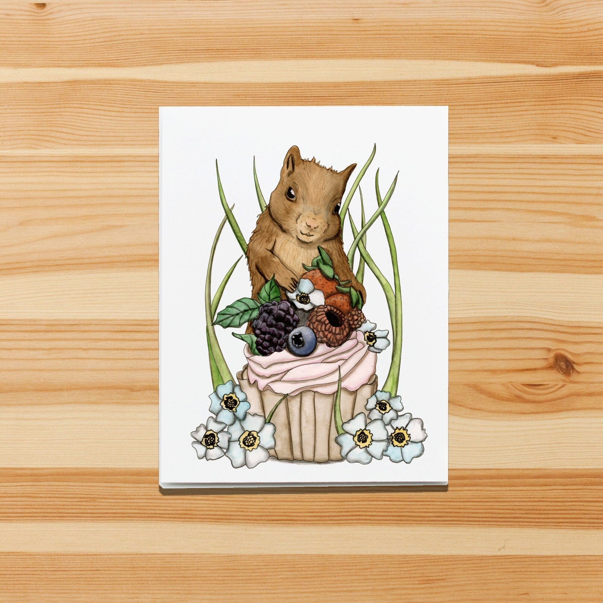 PinkPolish Design Note Cards "Squirrel Celebration" Handmade Notecard