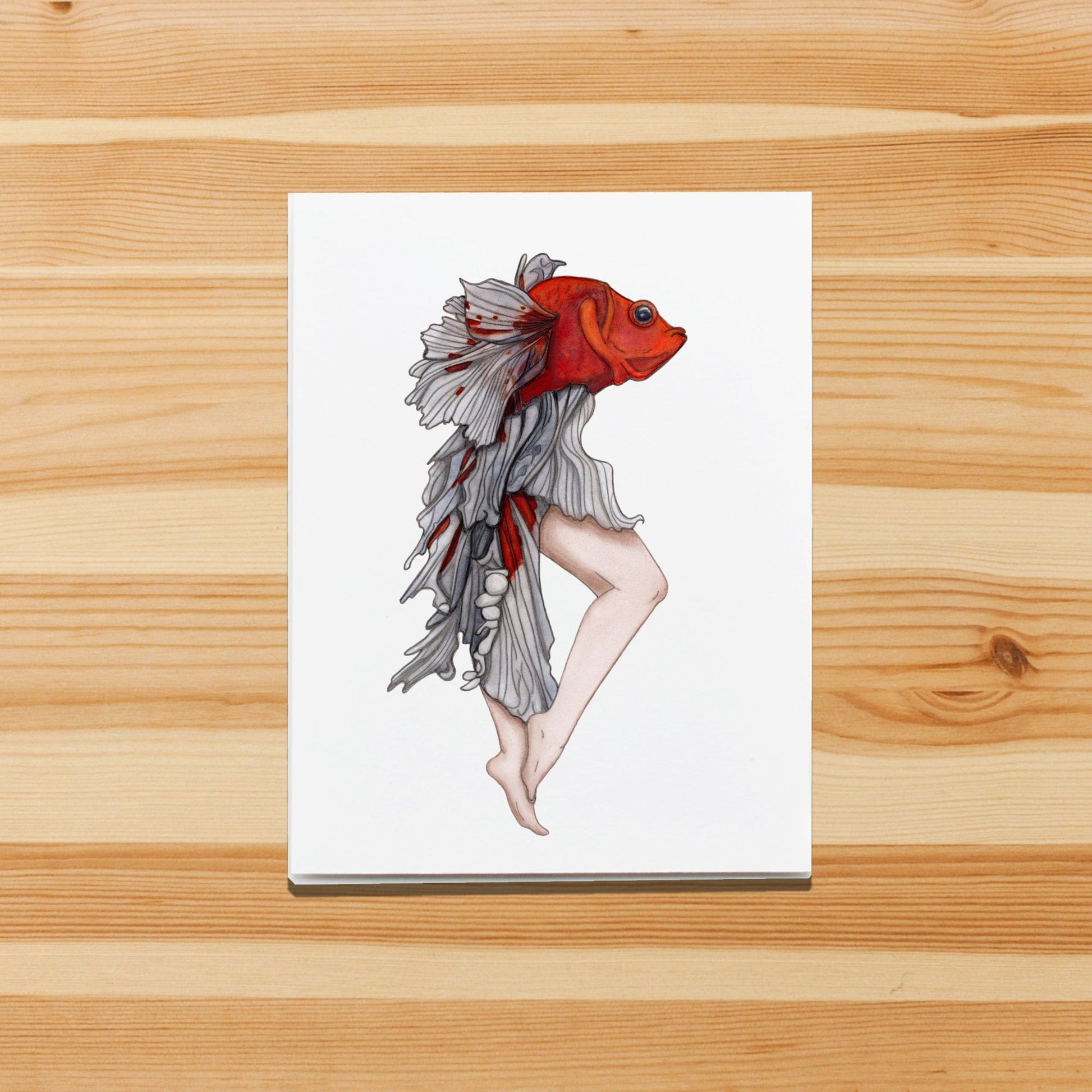 PinkPolish Design Note Cards "Strange Fish" Handmade Notecard