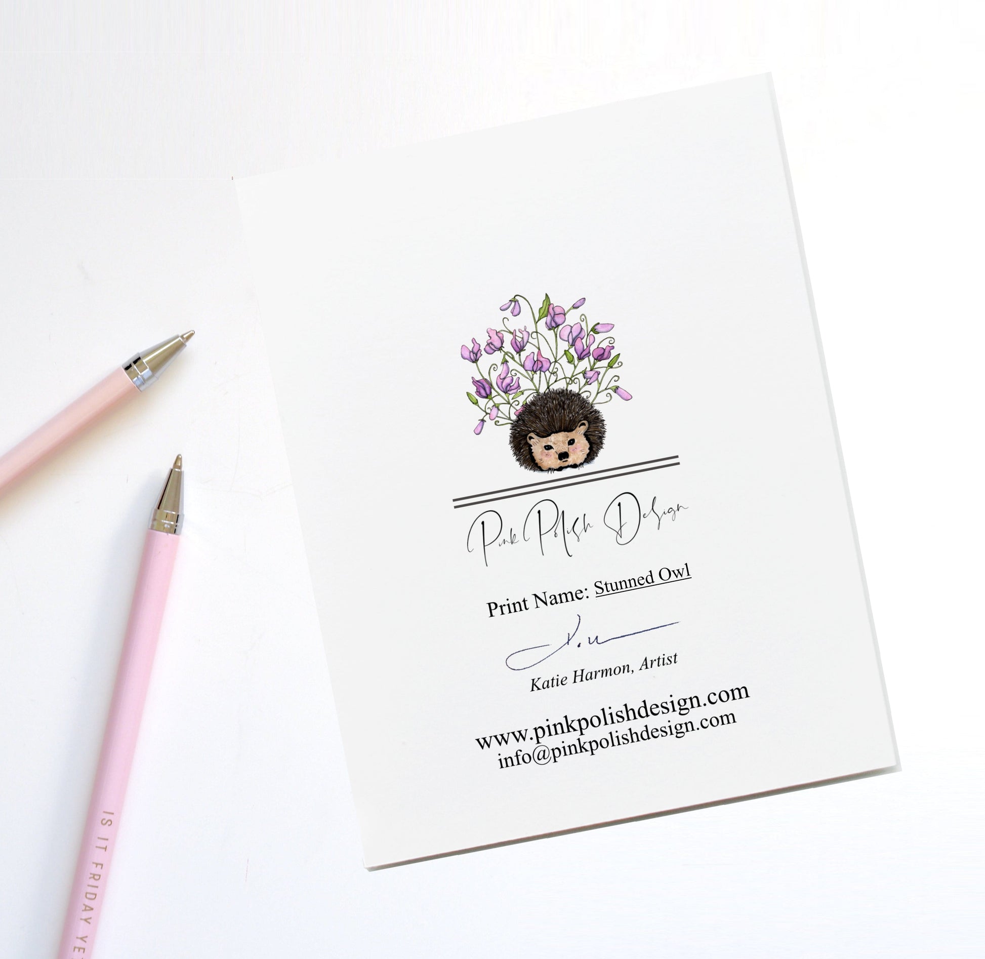 PinkPolish Design Note Cards "Stunned Owl" Handmade Notecard