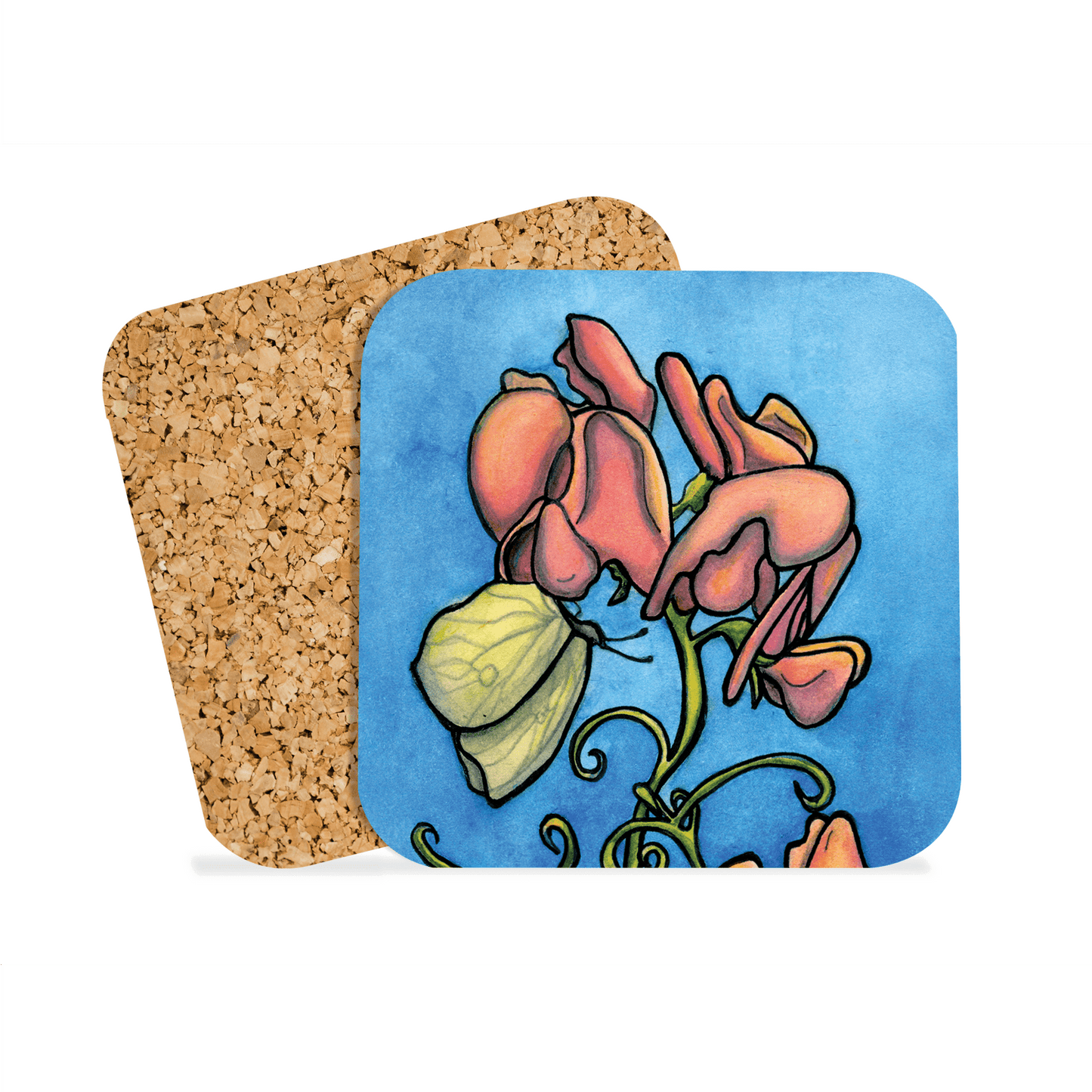 PinkPolish Design Coasters "Summer Sweet Peas" Drink Coaster