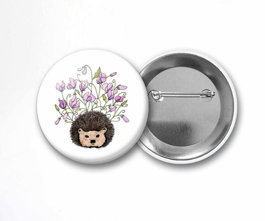 PinkPolish Design Buttons "Sweet Pea Hedgehog" Pin Back Art Button, 2.25"