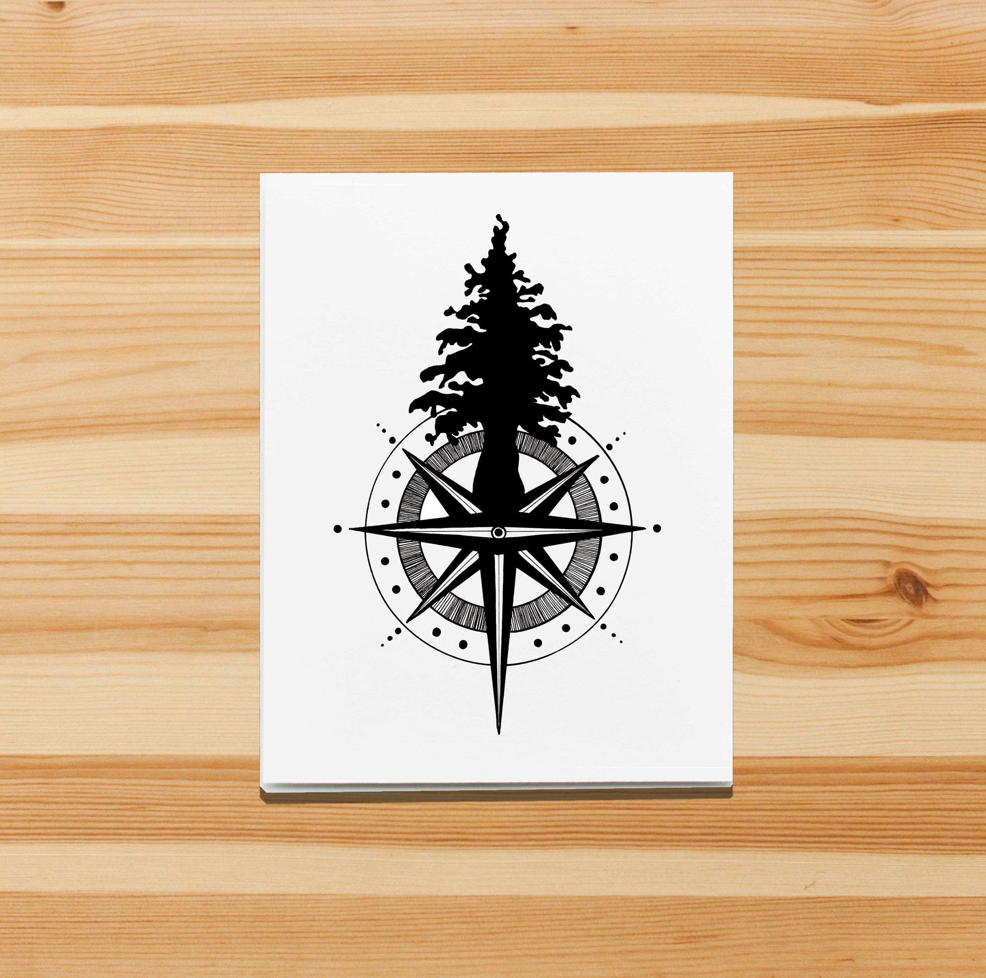 PinkPolish Design Note Cards "Tall Tree Compass" Handmade Notecard
