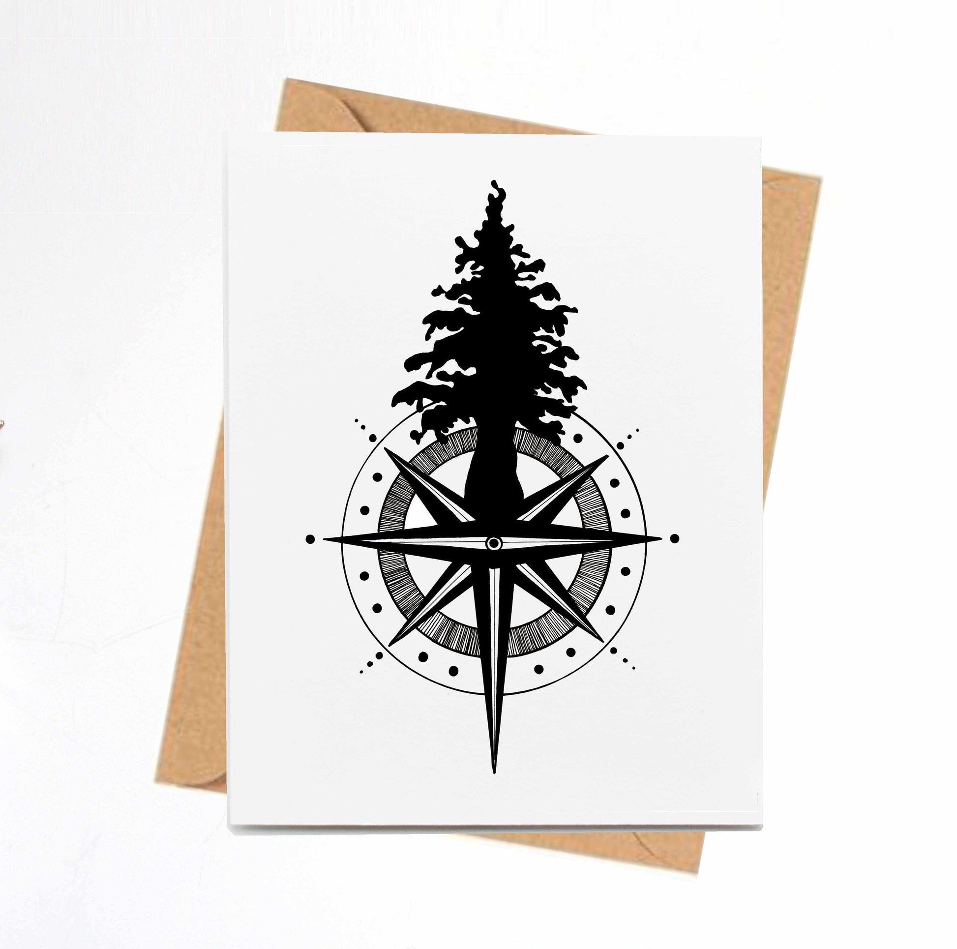 PinkPolish Design Note Cards "Tall Tree Compass" Handmade Notecard