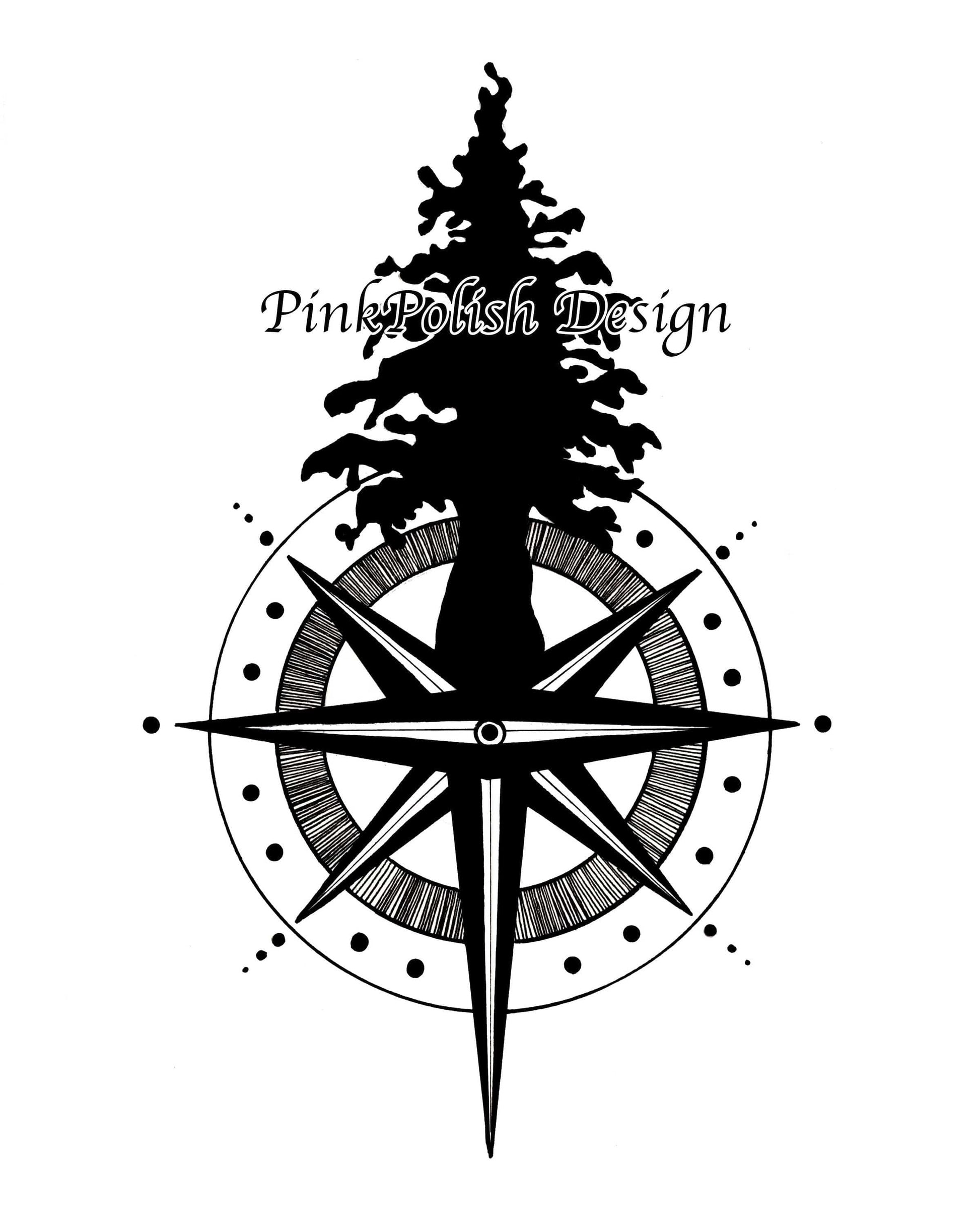 PinkPolish Design Art Prints "Tall Tree Compass" Ink Drawing: Art Print