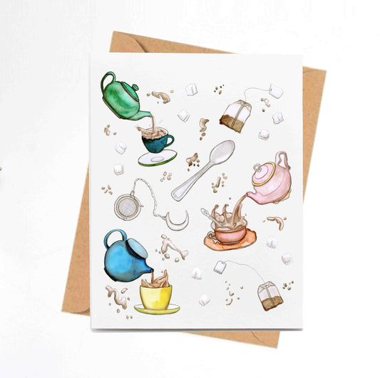 PinkPolish Design Note Cards "Tea Time" Handmade Notecard