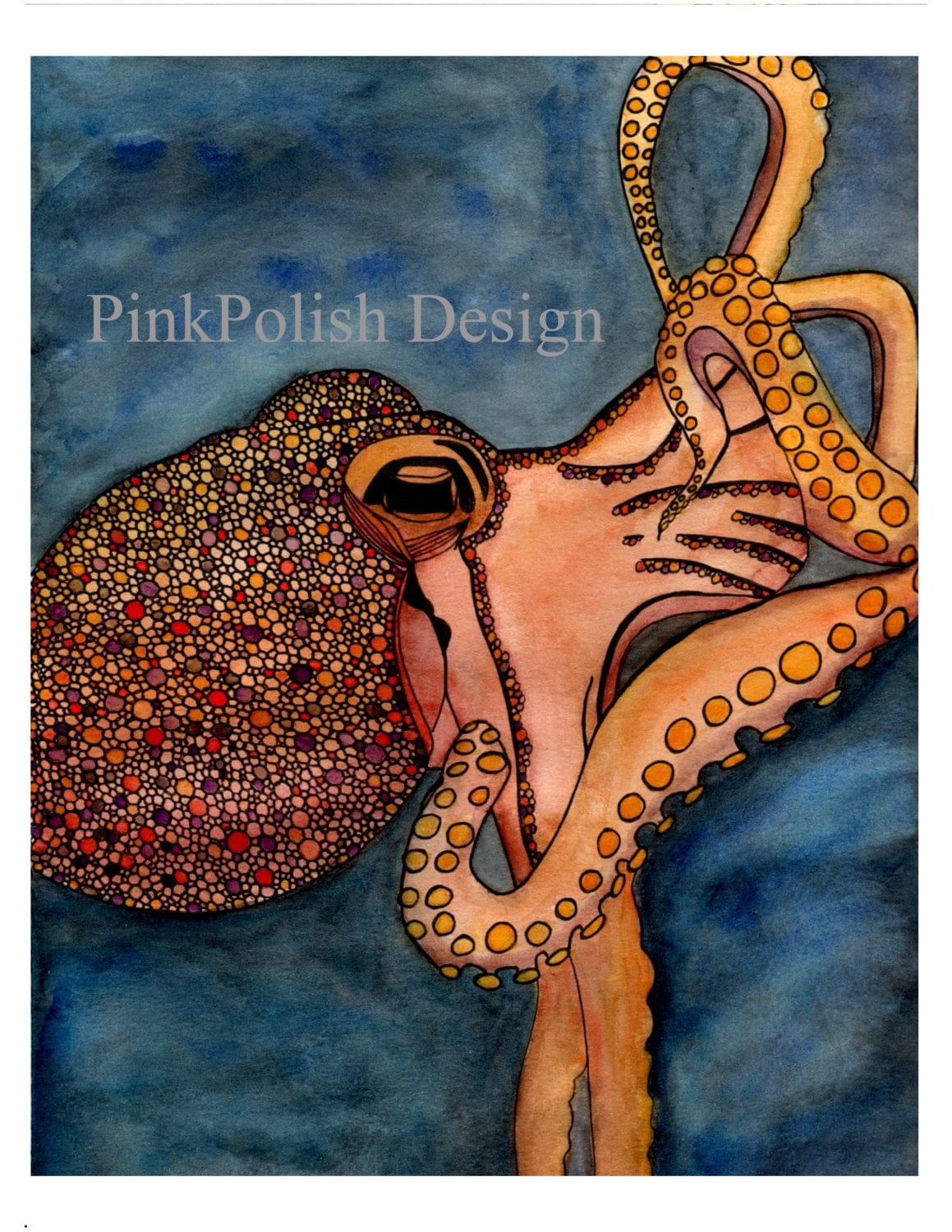 PinkPolish Design Art Prints "Tentacles"  Watercolor Painting: Art Print