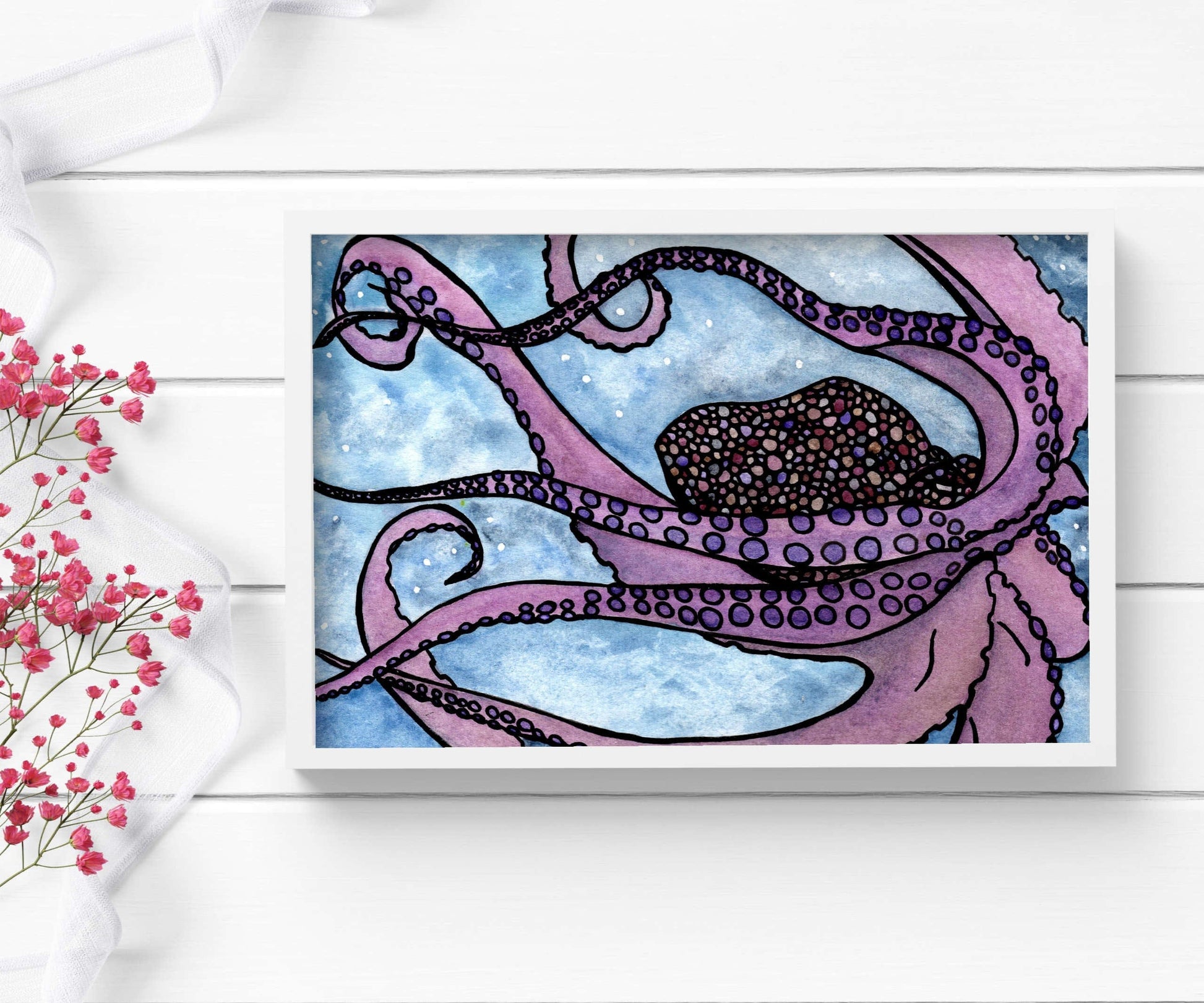 PinkPolish Design Art Prints "Thankful Octopus"  Watercolor Painting: Art Print