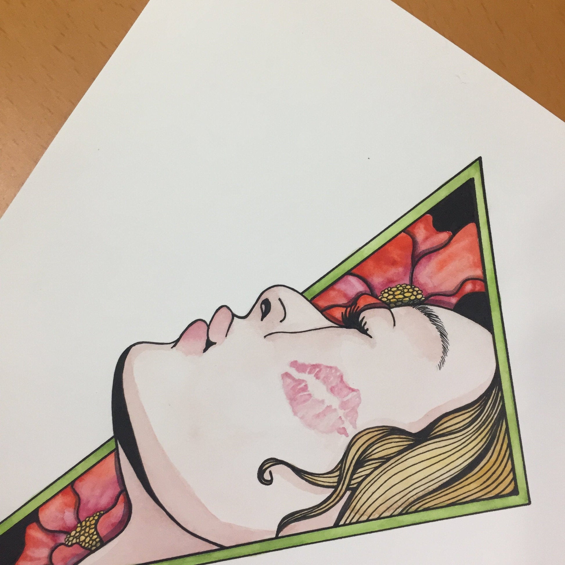 PinkPolish Design Original Art "The Kiss" Romance Inspired Original Watercolor & Ink Illustration