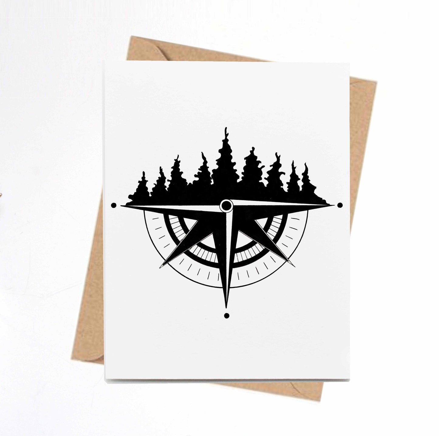 PinkPolish Design Note Cards "Tree Ridge Compass" Handmade Notecard