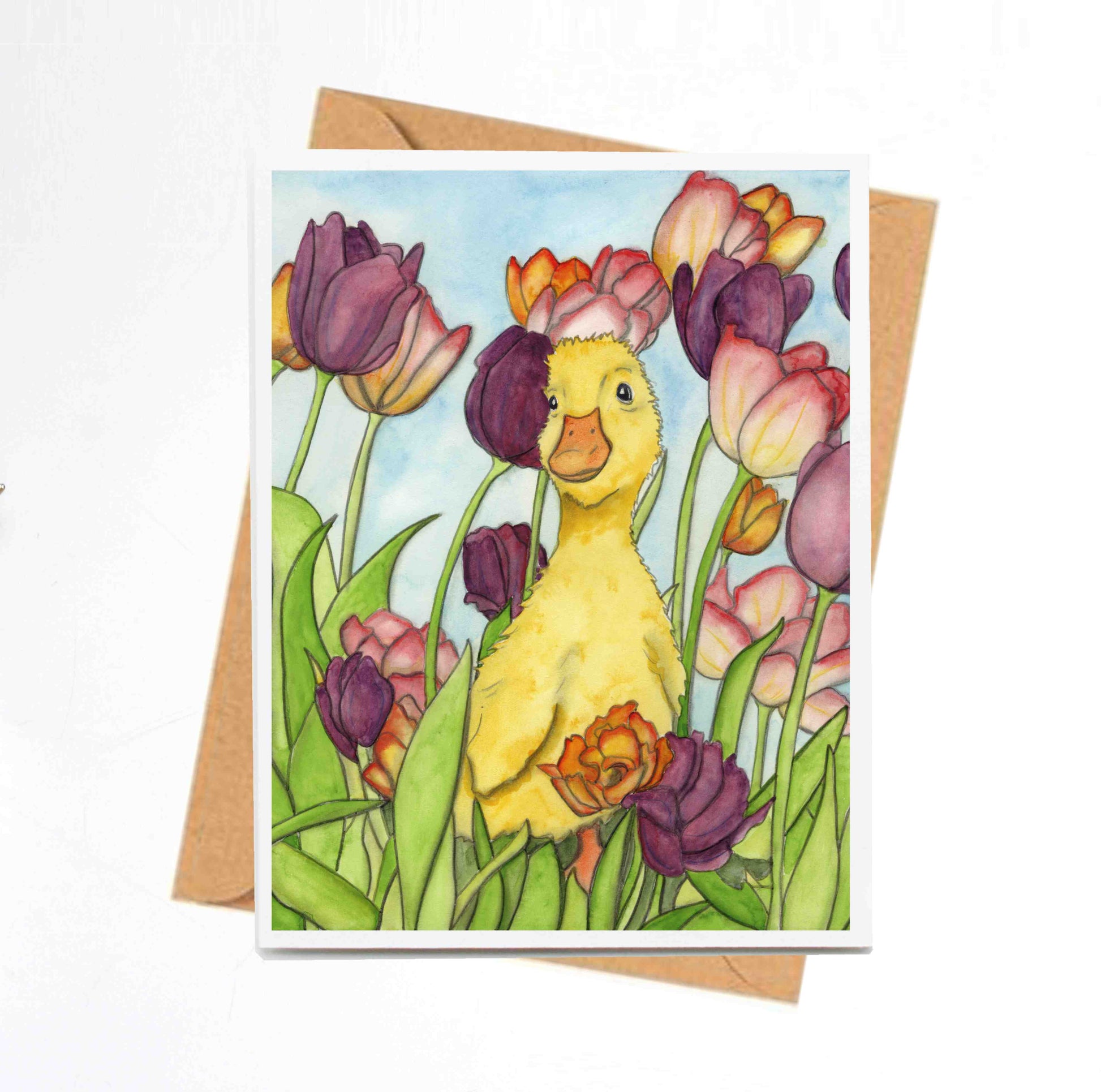 PinkPolish Design Note Cards "Tulip the Duckling" Handmade Notecard