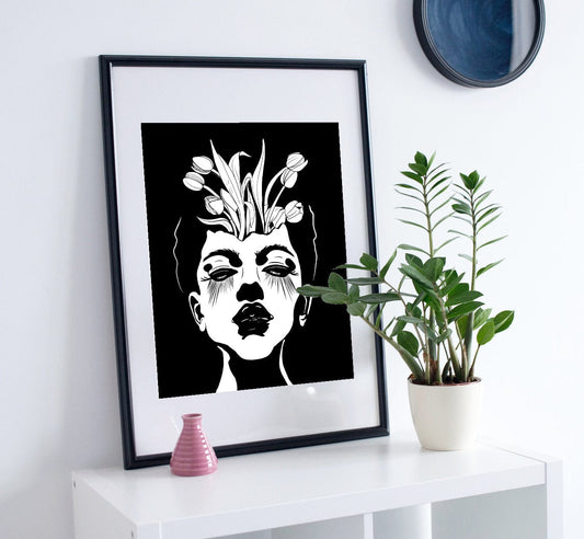 PinkPolish Design Posters, Prints, & Visual Artwork "Tulips": Digital Ink Drawing: Art Print