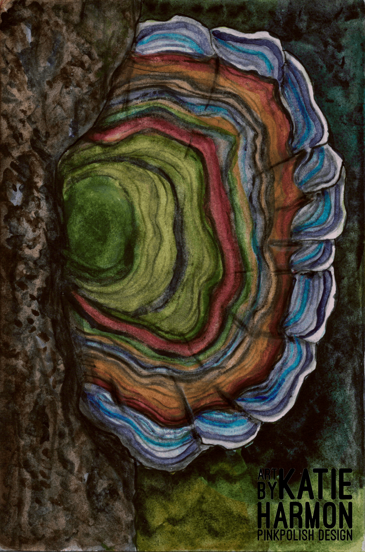 PinkPolish Design Art Prints "Turkey Tail"  Watercolor Painting: Art Print