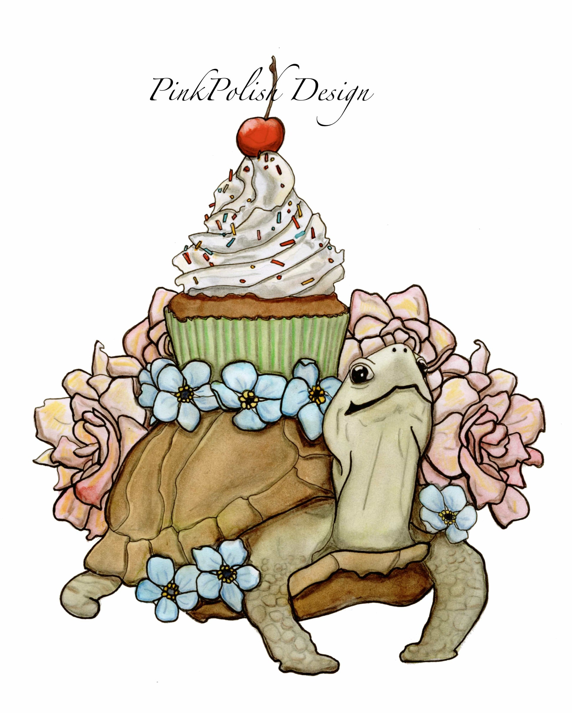PinkPolish Design Art Prints "Turtle Celebration" Watercolor Painting: Art Print