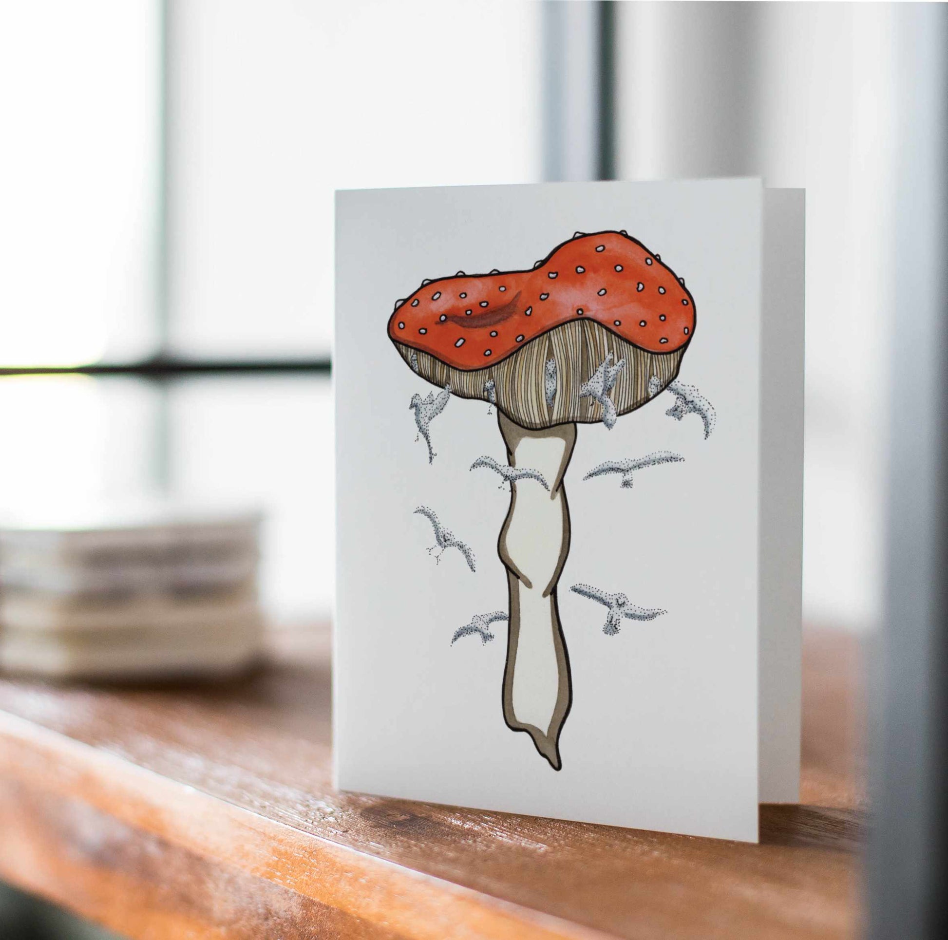 PinkPolish Design Card Pack "Watercolor Mushrooms", 4 Card Pack of Handmade Notecards